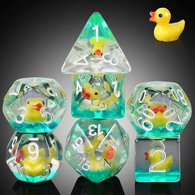 Duck DND Resin Dice, DNDND 7PCS Dungeons and Dragon Dice Set with Velvet Bag for D&D Role Playing Games and Tabletop Games(Duck