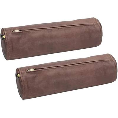 LL LEATHER LOVERS Goat Leather Cylindrical Cushion Covers - Round Cervical Roll Cylinder Bolster Pillow Cover | Ideal for Spine and Neck Support, 7" x 16" - Chiku Brown Pack of 2