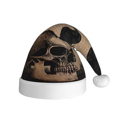 Halloween Goth Bats and Moon Santa Hat, Adults Christmas Plush Beanie Hat for New Year Xmas Holiday Party