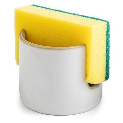 Zoeeker Sponge Holder for Kitchen Sink, Ceramic Dish Sponge Drying Caddy Scrubby Daddy Kitchen Organizer Cute Dish Rack for Sink Counter, Beige White