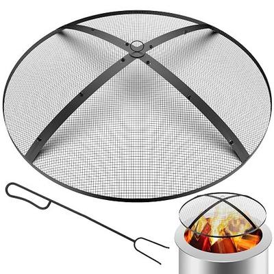 Round Fire Pit Spark Screen Cover,22inch Heavy Duty Foldable Fire Pit Spark Screen,Outdoor Domed Fire Pits Mesh Screen Top Lid with Handle&Poker,Fire Pit Screen for Backyard,Patio,RV Camping,Beach