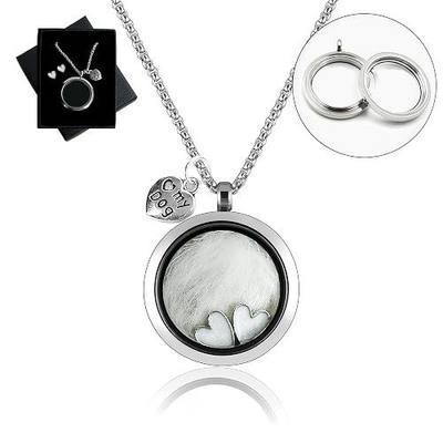 Dog Fur Hair Keepsake Necklace, Ashes Memory Urn with Charm, Glass Circle Memorial Pendant Necklace, Pet Cremation Memorial Jewelry for Women Men, Vial Necklace for Ashes