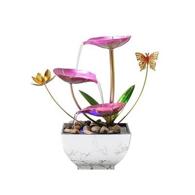 11‘’ H Pink Tabletop Water Fountain, Zen Desktop Waterfall, Indoor Lotus Desktop Decorative Fountain, Home Bathroom Bedroom Decor.