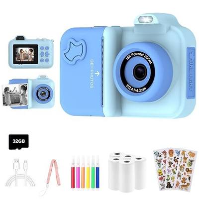 Kids Camera Instant Print, Christmas Birthday Gifts Toys for Girls Boys Age 4 5 6 7 8 9 10 11 12 Years Old,1080P HD Dual Lens Selfie Digital Camera with 5 Rolls Print Paper Stickers Pens 32G Card