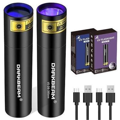 DARKBEAM UV Flashlight 365nm Light and 395nm Blacklight, Mini Powerful Woods Lamp USB-C Rechargeable, LED Ultraviolet Flashlights Pet Urine Detector for Rock, Uranium Glass, Resin Curing, 2 Pack
