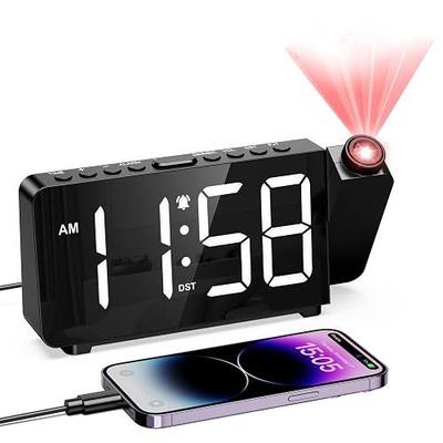 Digital Projection Alarm Clock for Bedroom Ceiling-Alarm Clocks with 180°Projector, 5 Level Brightness, DST, Snooze, Night Mode, Loud Alarms for Kids,Heavy Sleepers, 12/24H, for Bedroom