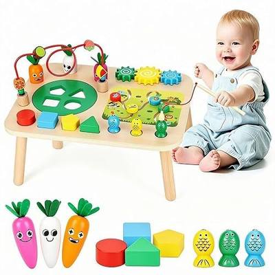 Activity Table, Montessori Toys for 1 2 Year Old Girls Boy Gifts, 7 in 1 Wooden Sensory Play Table for Toddler 1 2 3, Learning Toys for Baby 12-18 Months 1st Christmas Birthday Gifts