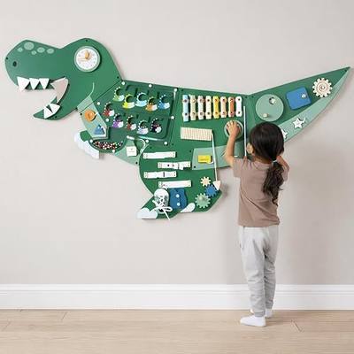 Dinosaur Activity Wall Busy Board - Wooden Sensory Wall Panel for Kids | Toddler Montessori Wall Activity Board - Perfect for Playroom, Daycare & Waiting Room
