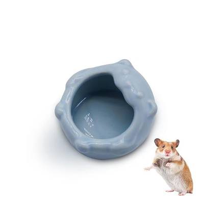 Small Ceramic Pet Hamster Bowl, Easy to Clean Anti Flipping Small Animal Bowls, Hamster Food and Water Bowl for Golden Bears, Rabbits, Hedgehogs, Dutch Pigs, Parrots (Blue)