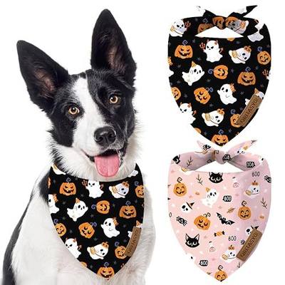 Pink Halloween Dog Bandanas, Cute Ghost 2-Pack Triangle Reversible Pet Scarves, Premium Fabric, Pumpkin Bandana for All Boys Girls Dogs (X-Large, Style 3)