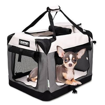 JESPET Soft Dog Crates Kennel for Pets, 3 Door Soft Sided Folding Travel Pet Carrier with Straps and Fleece Mat for Dogs, Cats(7-Light Grey, Small(24" L x 16.5" W x 16.5" H))
