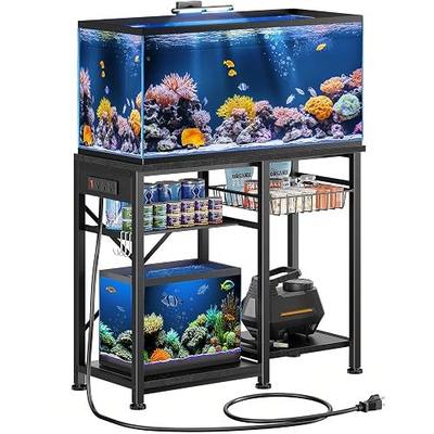 20-29 Gallon Aquarium Stand with 6 ft Power Strip, 5-Tier Metal Frame Fish Tank Stand 20 Gallon Fish Tank Stand 31.5" L*15.75" W Tabletop 400lbs Capacity (Pure Black, 20-29 Gallon)