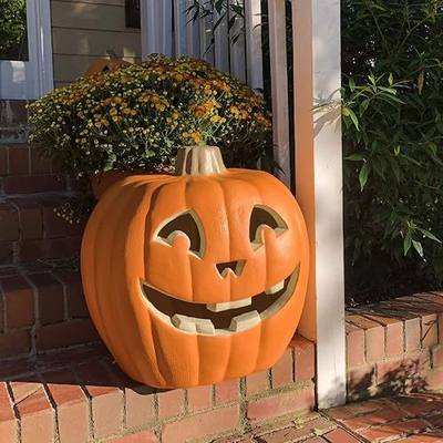 Halloween Pumpkin Lantern- Jack O' Lantern - Large Pre-lit Pumpkin Lantern for Halloween Decorations, Indoor Outdoor Garden, Patio, Front Door Front Porch Décor, 21IN Smile Face