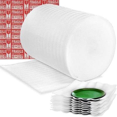 Moving Supplies, Foam Wrap Roll 16" Wide x 160' Length | For Protecting Fragile Articles,Furniture,Transportation Packing,Stuffing of Carton,with 60 Fragile Stickers