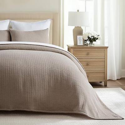 EVERGRACEHOME Cotton Gauze Matelassé Coverlet, King Size, Mocha Brown | Ultra Soft Pick Stitch Prewashed Cotton Bedspread, Lightweight Textured Oversized Quilt, All Season Bedding Set with 2 Shams