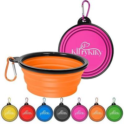 Collapsible Dog Bowls, 2 Pack 11oz Pack Portable Travel Dog Bowls, Foldable Water Bowl for Dogs Cats, Pet Feeding Watering Dish with Carabiner, Food Grade Silicone BPA Free(Pink+Orange, Small)
