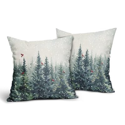 Evlaschin Snowman Pillow Covers Set of 2 Winter Snowflakes Birds Christmas Decorative Throw Couch Pillowcases Cotton Linen Double Sided 22x22 Inches Xmas Trees Holiday Indoor Outdoor Cuchion Covers