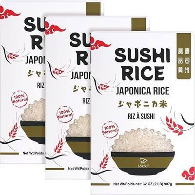 Soeos Japonica Sushi Rice 2 Pound (Pack of 3), Short Grain | Gluten-Free, All Natural White Japanese-Style Sticky Rice, Perfect for Sushi Rolls, Rice Bowls, and Mochi