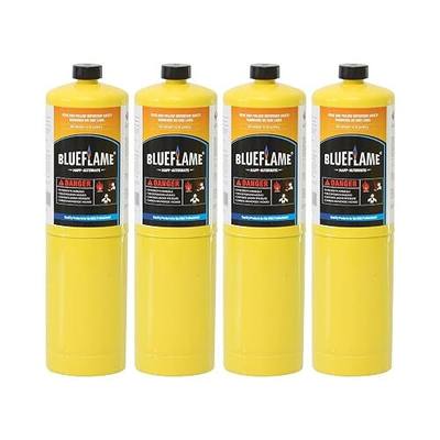 BlueFlame MAPP ALTERNATE Gas Cylinder Pack of 4, 99.9% High-Purity Propylene Equal To MAP-PRO, Hotter than Propane, Ideal for Welding Brazing Soldering HVAC Plumbing and Culinary Use 14.1 oz