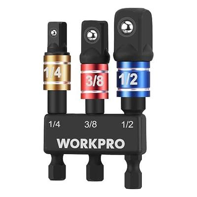 WORKPRO Impact Grade Socket Adapter Set, 1/4", 3/8", & 1/2" Drive, Extension Driver Bit With Holder, for Power Drill to High Torque Impact Wrench