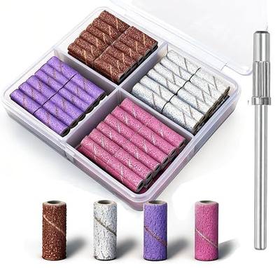 100Pcs Small Sanding Bands for Nail Drill, 80 120 180 240 Grit Mini Nail Sanding Bands with 3mm Mandrel Bit, Professional Nail File Set for Acrylic Gel Nails Manicure Pedicure