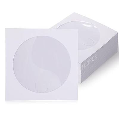GeeRic CD Sleeve Cases, CD/DVD Paper Media Sleeve Envelopes, 100 Pack Clear Window and Rear Flap, 120GSM 5 Inch White