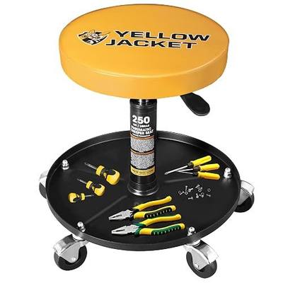 YELLOW JACKET Pneumatic Roller Seat/Creeper with Wheels, for Auto Repair | Pneumatic lift, smooth casters, tool tray, adjustable height. Fits garage & workshop floors