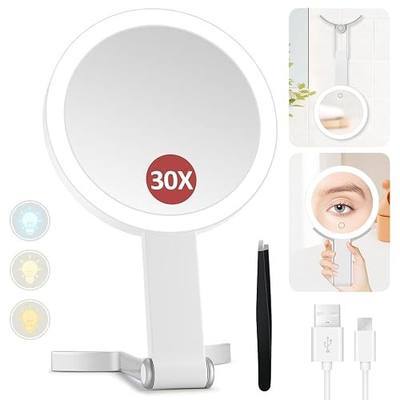 MIYADIVA 30X Magnifying Makeup Mirror with Light, Double-Sided 1X/30X Travel Makeup Mirror, 56 LED Lights, 3 Color Modes, Dimmable, USB-C Rechargeable, Portable Foldable Vanity Mirror for Women