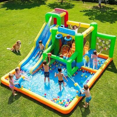 FBSPORT Inflatable Bounce House Water Slide, Bounce House for Kids Indoor Outdoor Bouncy House with 550W Blower, Bounce Castle with Slide Ball Shooting, Water Gun, Splash Pool, Bounce Area, Hose