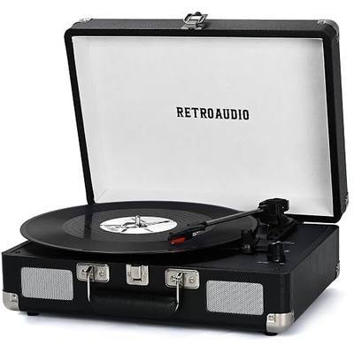 Vinyl Record Player 3-Speed Bluetooth Portable Suitcase Belt-Driven Record Player with 2 Built-in Stereo Speakers Vinyl Vintage Turntable Phonograph Records Player with RCA Line Out, AUX Out (Black)