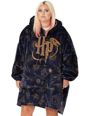 Harry Potter Womens Wearable Blanket Hoodie | Adults Fluffy Fleece Hooded Pullover Hogwarts Graphic | Wizard Lined Loungewear with Big Pocket