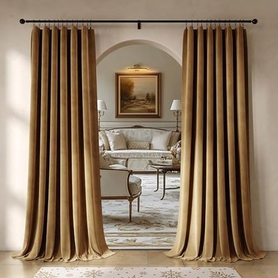 Beauoop Golden Brown Velvet Curtains 108 Inches Long 2 Panels for Bedroom Living Room Soft Luxury Room Darkening Thermal Insulated Soundproof Rod Pocket Window Treatments Drapes, 52X108 Set of 2