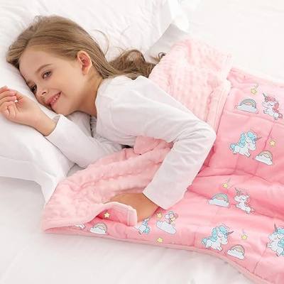 Alomidds Weighted Blanket 5lb 36"x48", Minky Dots Small Weighted Blanket Cooling, Comfort Breathable Soft Throw Heavy Blanket for Sleeping, Pink Unicorn