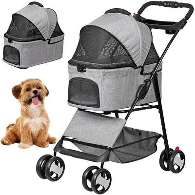 ZENY Pet Stroller, 3 in1 Foldable Dog Cat Jogger Stroller with 4 Wheels, Detachable Basket and Cup Holder, Travel Folding Carrier for Small/Medium Pet (Gray)