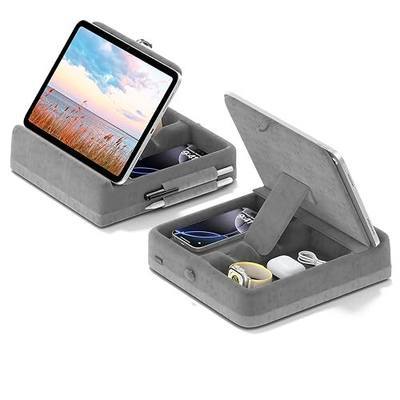 KDD Tablet Pillow Stand with Storage, Foldable iPad Holder for Bed, Lap and Desk, Angle Adjustable Soft Pad Dock with Stylus Mount Compatible with Ipad Pro 12.9, 10.5, 11, Air, Mini, Phones, Books