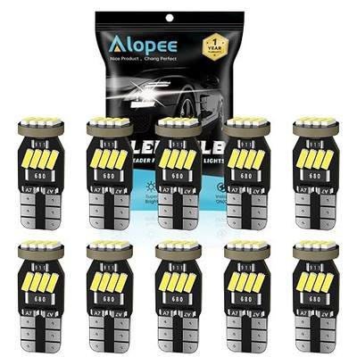 Alopee 194 LED Bulb T10 Wedge - Super Bright White 6000K Non-Polarity Canbus Error-Free Bulbs, 12V Direct Replacement for Dome/Map/Trunk/License Plate Lights (10-Pack)