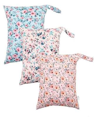 Wet Dry Bags Two Zipper Pockets Travel Beach Pool Reusable Waterproof Yoga Gym Bag for Baby Cloth Diaper Swimsuits Wet Clothes 3 Pack Flowers
