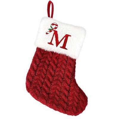 Red Christmas Stockings with Initials, 8 Inches Mini Knitted Embroidered Monogram Stockings with Plush, Small Personalized Letter Xmas Stocking for Christmas Decoration Ornaments