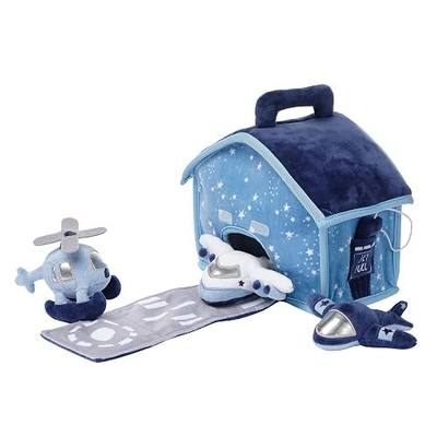 Bedtime Originals Interactive Airplane/Airport Plush Play Set w/ Soft Toys | Soft Developmental Airport Hanger w/ 2 Airplanes & Helicopter, Fine Motor Skills & Object Permanence