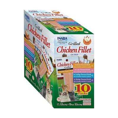 INABA Grilled Fillet Cat Treats, Chicken Fillet Variety Box, 10ct | Hand-cut grilled chicken, Broth-packed, Vacuum packed, 78% moisture, Immune support, Grain-free, 10 x 0.9 oz fillets