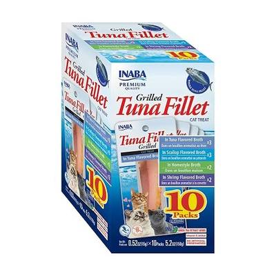 INABA Grilled Fillets Cat Treats, Tuna Fillet Variety Box, 10ct | Hand-cut grilled tuna, Broth-packed, Vacuum packed, 71% moisture, Immune support, Grain-free, 10 x 0.52 oz fillets