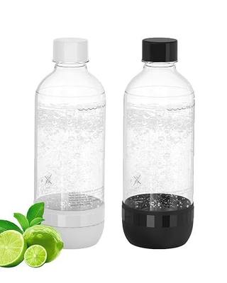Soda Maker Bottles, 1 Litre Reusable BPA Free Sparkling Water Bottles, Reusable Carbonating Bottles, Replacement Bottle for Soda Machine, 2 Pack, Black (1L) & White (1L)