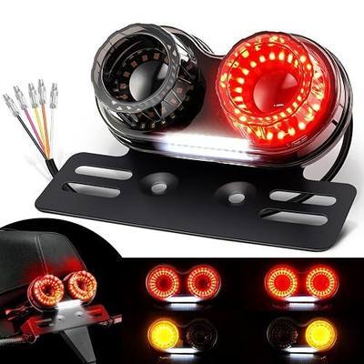 Benlari Upgraded Motorcycle Tail Light, 90LEDs Brake Lights, IP67 Waterproof Turn Signals Running with License Plate Bracket Fit for Street Bike Cruiser Chopper Bobber (Smoke)