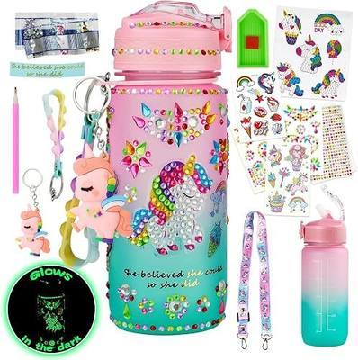 Bemetu Glow in the Dark Decorate Your Own Water Bottle Kits for Girls Age 4 5 6 7 8 9 10, Unicorn Diamond Painting Crafts Stickers, Fun Arts and Crafts Gifts for Girls Birthday Christmas