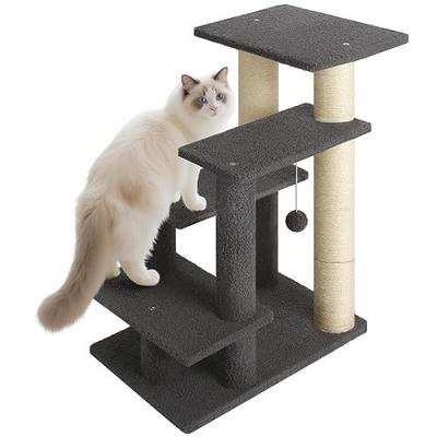 4-Step Pet Steps for Cats/Dogs, Cat Stairs with Sisal Scratching Post, Cat Steps for Older Cats with Enlarge Perch, Pet Stairs for High Bed and Couch, Gray