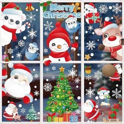 Christmas Window Clings,191Pcs Double-Side Christmas Decorations for Glass Windows, Cute Cartoon Hello Xmas Snowflake Decal for Indoor Outside Shop Party Decor New Year White Christmas Stickers