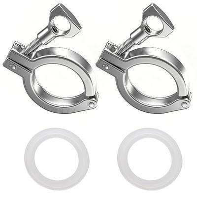 2PCS 1.5" 304 Stainless Steel Tri-clamp, Single Pin Tri Clamp with Wing Nut Generic Ferrule TC with 2PCS Silicone Gasket (About 110g Each)