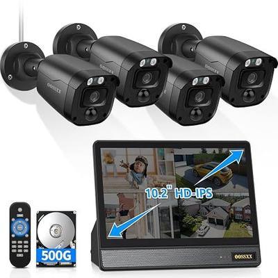 3K 5MP Wired CCTV Security Camera System with 122° Ultra Wide Angle, 4CH DVR with Monitor, 4X IP66 Indoor Outdoor Cameras, 65ft IR Night Vision, Free App, No Subscription Fee, Remote Access
