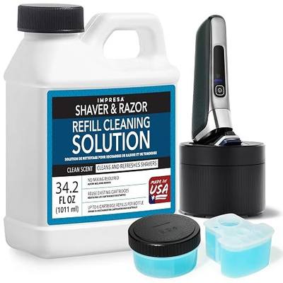 IMPRESA Electric Razor Cleaning Solution - Pre-Mixed Razor & Shaver Cleaning Solution - Compatible with Philips Norelco Quick Clean Pod Cartridge & SmartClean - Beard Trimmer Cleaner - 34.2 Fl Oz