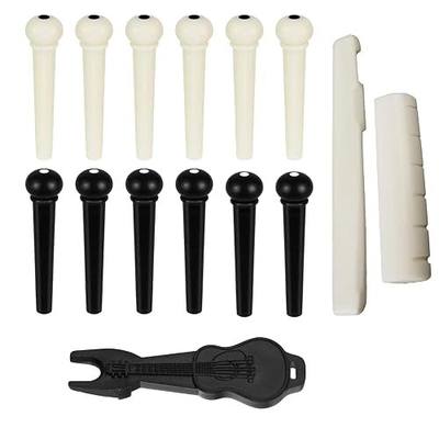 12pcs Acoustic Guitar Bridge Pins, Guitar String Pins Pegs With Bridge Pin Puller Remover and Guitar Bridge Saddle Nut, Acoustic Guitar Replacement Parts and Accessories